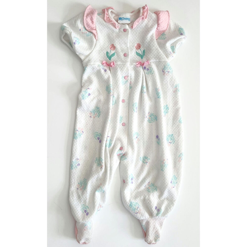 Vintage 1980s Carter’s Baby Girls One-Piece Floral Footed Romper – Size L 12 Mos - Picture 4 of 9